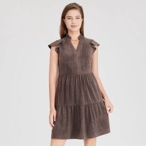 Women's Faux Suede Flutter Short Sleeve Dress